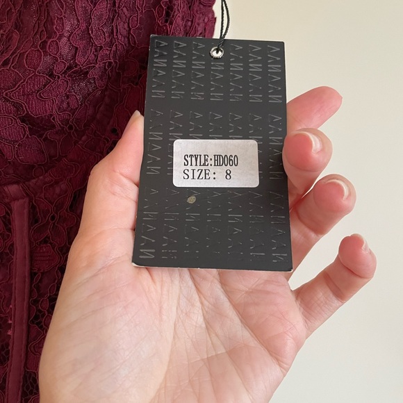 Cross Front Lace Pencil Dress with Panelled Side Wine Colour - Picture 4 of 7